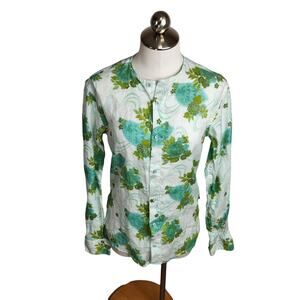Dash & Dot Slim Fit 100%‎ Linen Floral Button Up Shirt Women's Small